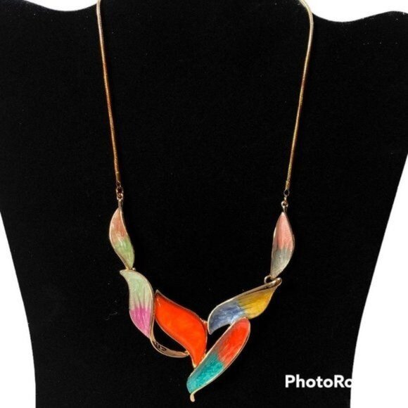LEAVES Gold-Tone Enameled Statement Necklace - Picture 2 of 7